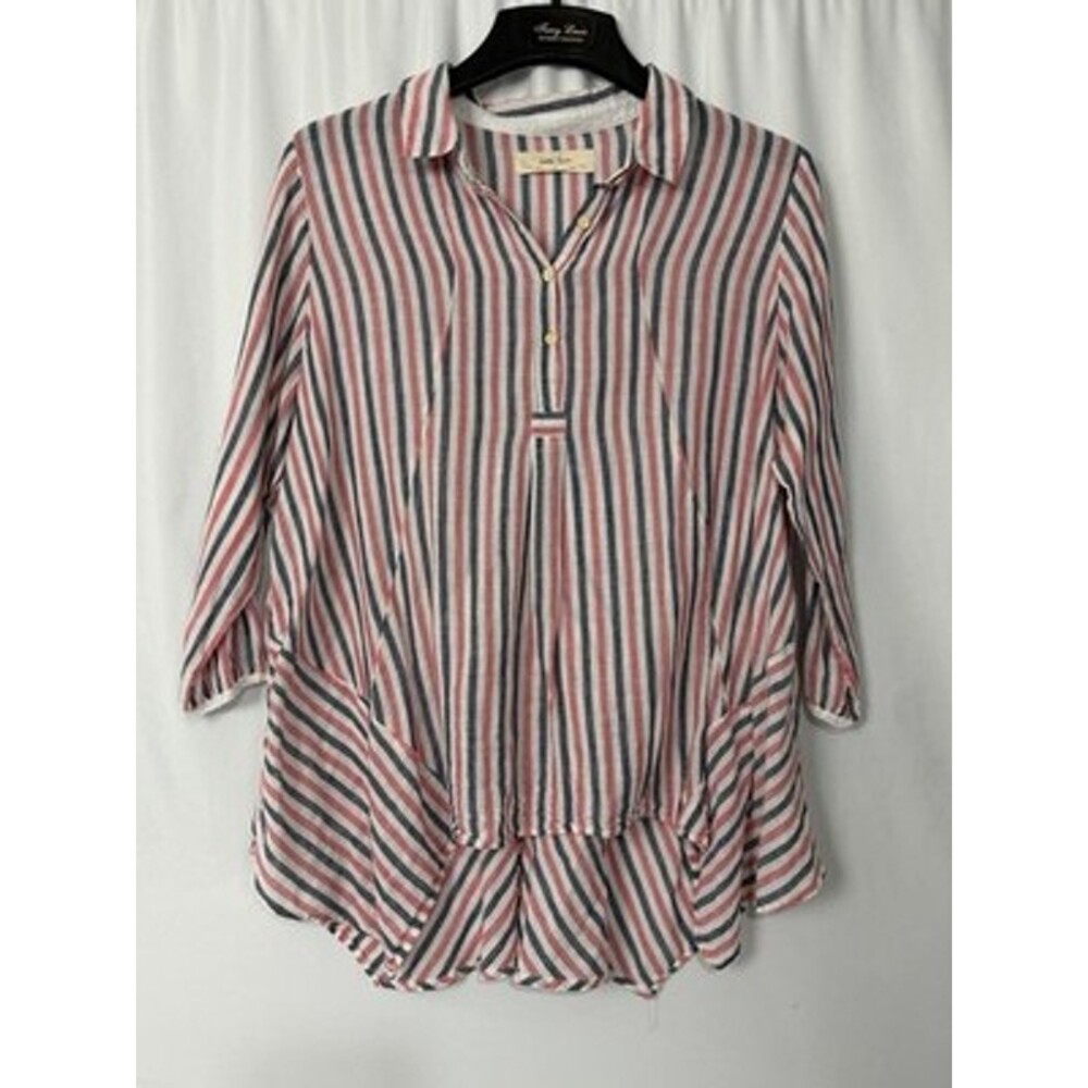 Anthropologie Isabella Sinclair Tisket Popover Striped Linen Tunic Blouse Large